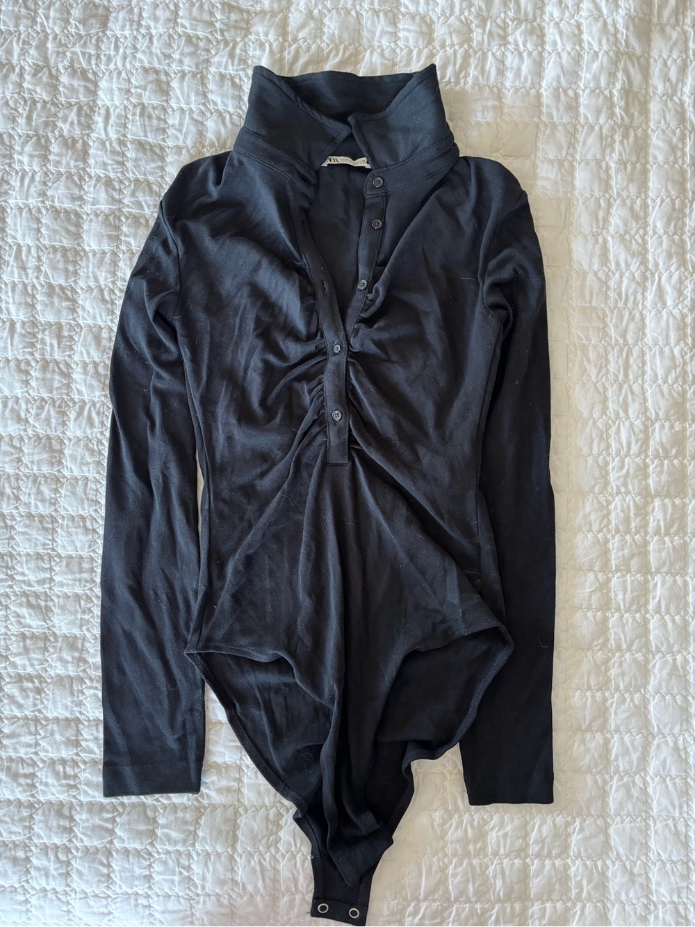 Zara Black Long-Sleeve Snap-Front Bodysuit